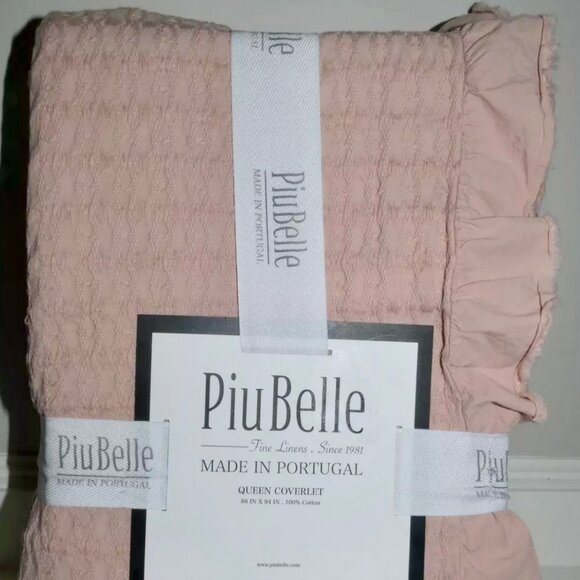 Piubelle Portugal QUEEN Ruffled Textured Mauve Shabby Chic Coverlet88" X 94"